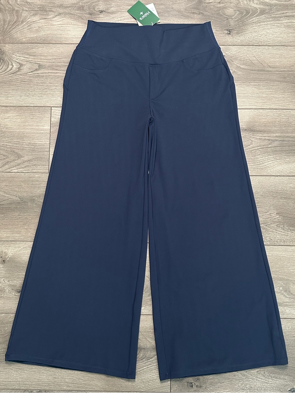 Halara High Rise Wide Leg Pull On Pants Pockets Navy Blue Size Large Petite